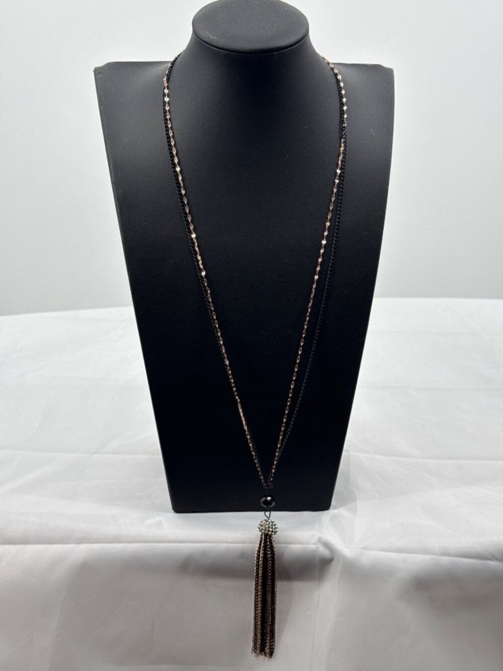 Black Gold Tassel Necklace Pavé Rhinestone Shimmer Grunge Goth